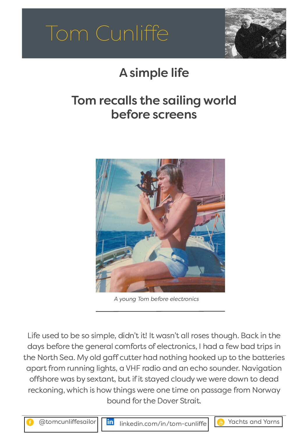 A Simple Life ~ Tom recalls a sailing world before screens
