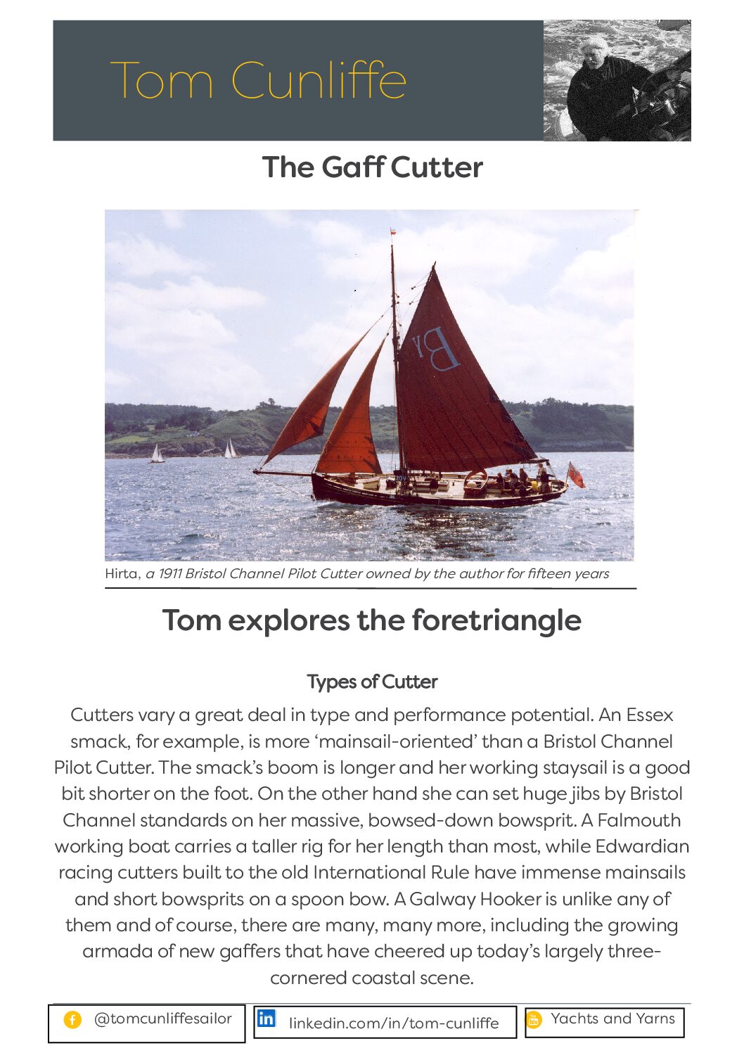 The gaff cutter ~ Tom explores the foretriangle
